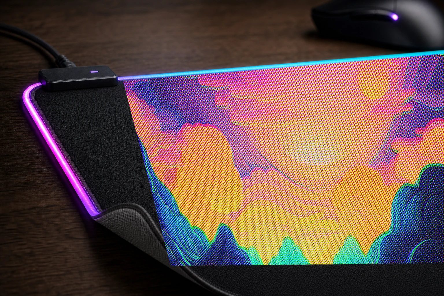 Line Art Neon Nature RGB Desk Mat controller and material detail