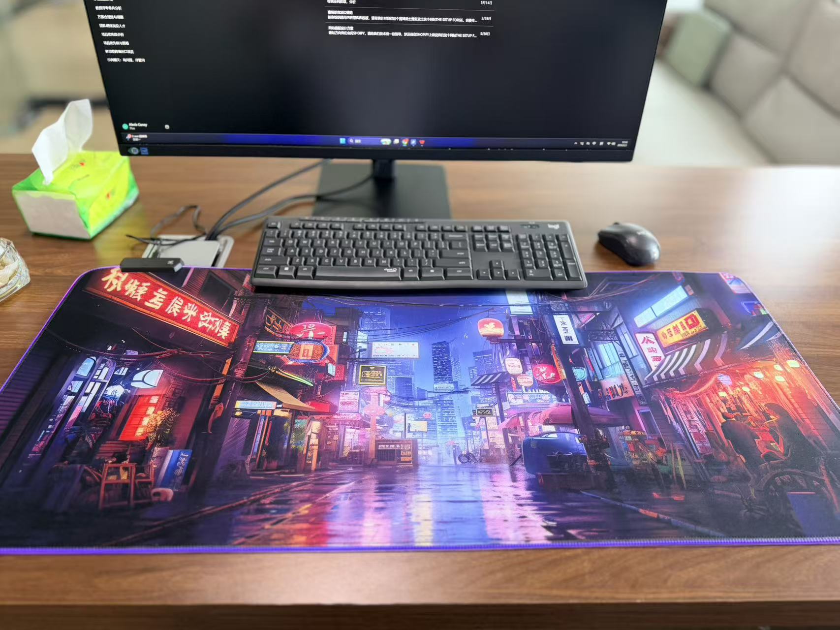 Real printed RGB desk mat in use